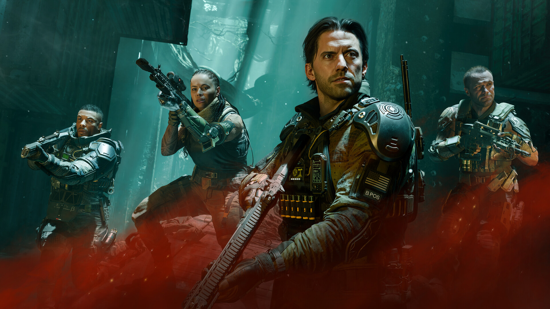 使命召唤22:黑色行动7|Call of Duty: Black Ops 7|官方中文|支持手柄|容量137.98G插图1咸鱼单机官网 大卫·梅森、迈克·哈珀、埃里克·萨缪尔斯和雷拉妮“50/50”图普奥拉组成的精英特战司令部小队身处红雾笼罩的阴暗环境中,警戒着潜在威胁。